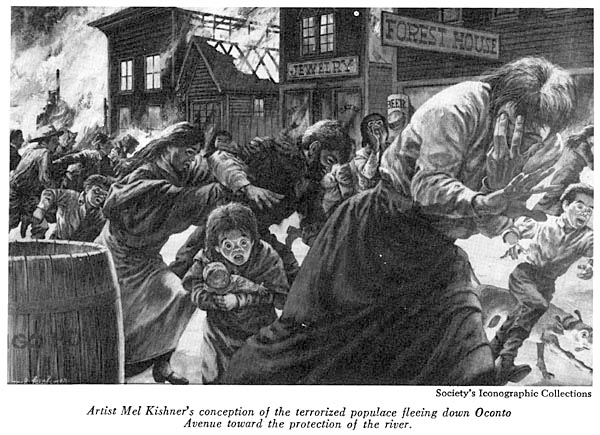 Townsfolk fleeing the Peshtigo Fire