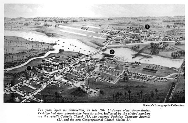 Bird's eye view of Peshtigo 10 years after the fire
